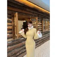 小洋家【映雪梨花】秋冬新款瘦腰包臀显瘦遮肉毛毛设计款旗袍N