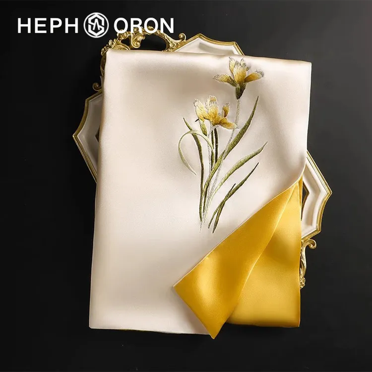 HEPHSORON苏绣真丝丝巾女送妈妈金色刺绣桑蚕丝真丝围巾礼盒装