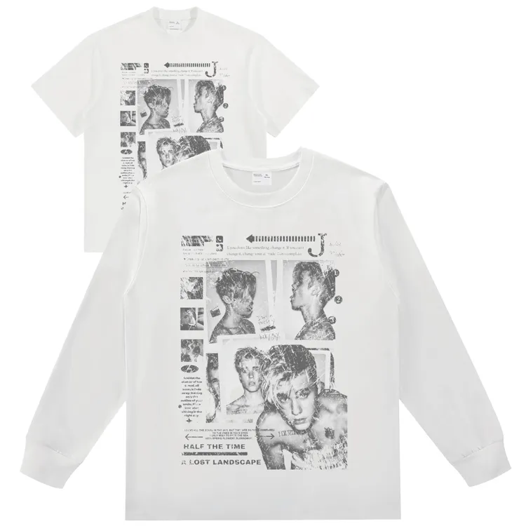 AILEKE【贾斯汀比伯】原创人像设计进口白墨直喷印花纯棉宽松潮流