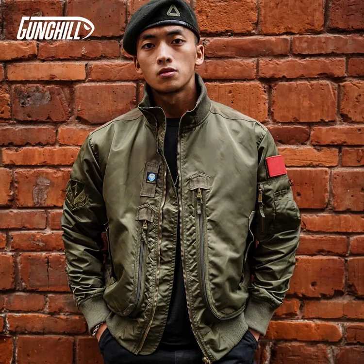GUNCHILL 美式复古飞行员夹克男秋都市硬核风立领棒球服休闲外套