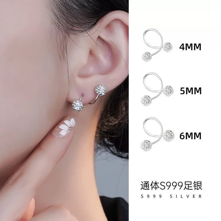 足银耳饰 S999纯银耳钉女耳骨高级感轻奢小众双头球螺旋耳蜗钉女