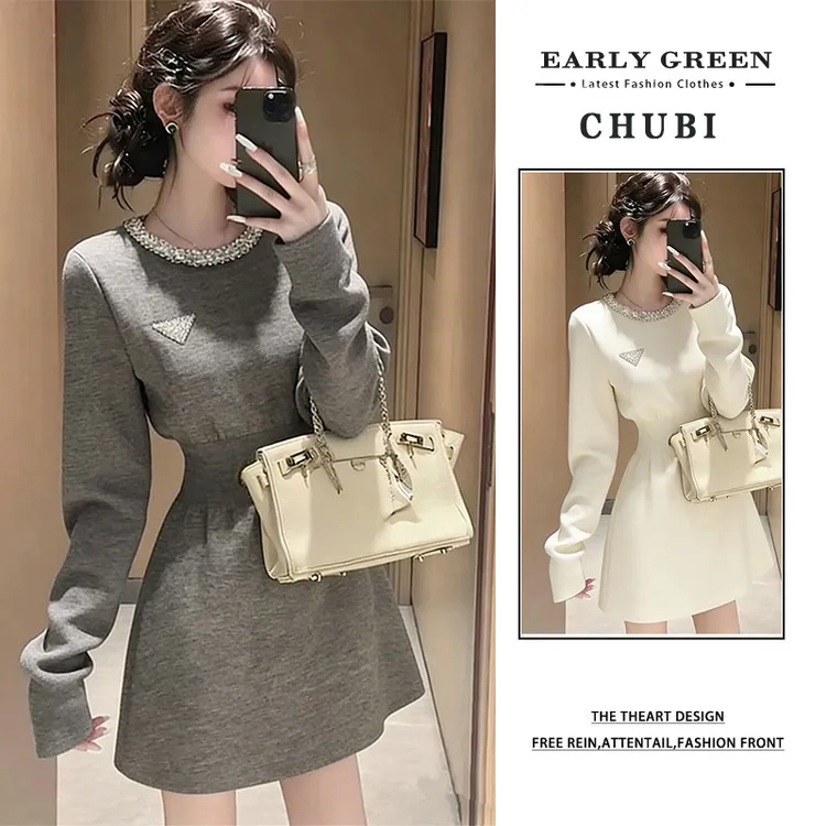 温柔甜美风时尚设计感重工气质收腰连衣裙2025法式小香风千金穿搭