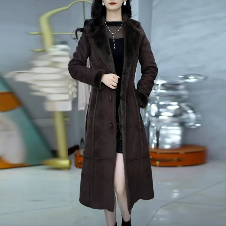 反皮绒高贵气质大衣2025秋冬季新款高级感加绒加厚中长款女士外套
