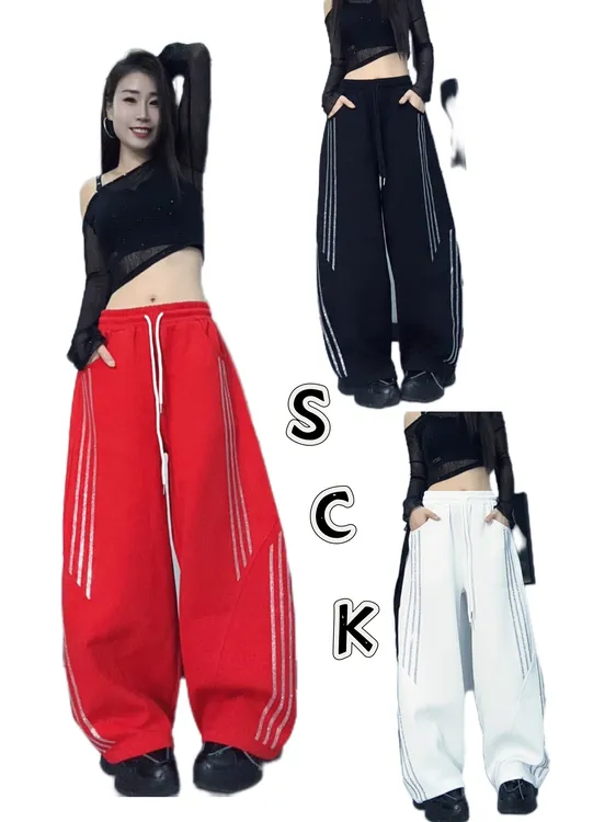 曳舞闪钻微弹阔腿裤2596—（YL）