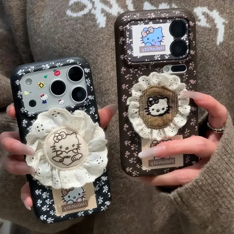 复古碎花蕾丝布艺KT适用苹果17手机壳华为P80vivo小米oppo