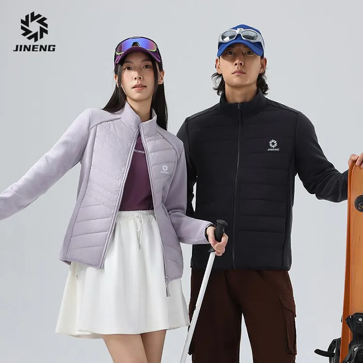 【积能】秋冬新款拼接棉外套男女运动保暖抓绒服户外运动跑步抓绒衣