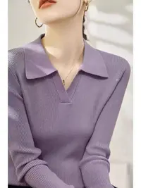 丽丽家~翻领紫气质长袖时尚百搭女士翻领上衣663