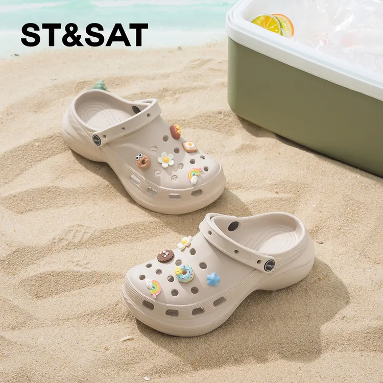 星期六云朵洞洞鞋女夏季2025新款厚底百搭沙滩鞋外穿防滑镂空凉鞋