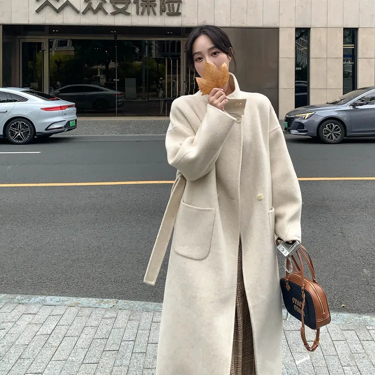 风衣女冬季2025新款韩系气质宽松休闲风设计感长款毛呢大衣外套