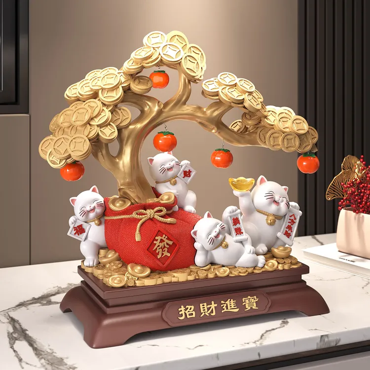 柿柿如意招财猫摆件公司店铺礼品发财树装饰品前台喜庆开业礼物