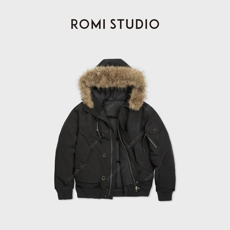 ROMI STUDIO高克重三防90鹅绒可拆卸厚毛领双面羽绒服 RWCWWT6073