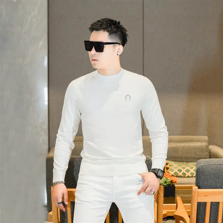 高档羊毛混纺针织男修身长袖圆领毛衣打底衫刺绣2025秋冬欧货102