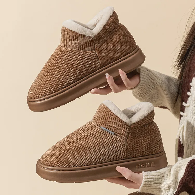 秋冬季雪地靴女款外穿厚底踩屎感加绒加厚保暖防滑毛绒棉鞋棉拖鞋
