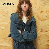 【贤哥专享】MOCO手工编织镶边小香风短廓形牛仔夹克外套MBD1JKT011