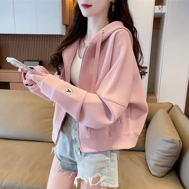 连帽短款卫衣女2025新款春秋季韩版宽松薄款设计感小个子开衫外套