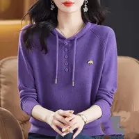 高档羊毛衫女连帽针织卫衣秋冬新款宽松显瘦时尚百搭长袖洋气上衣