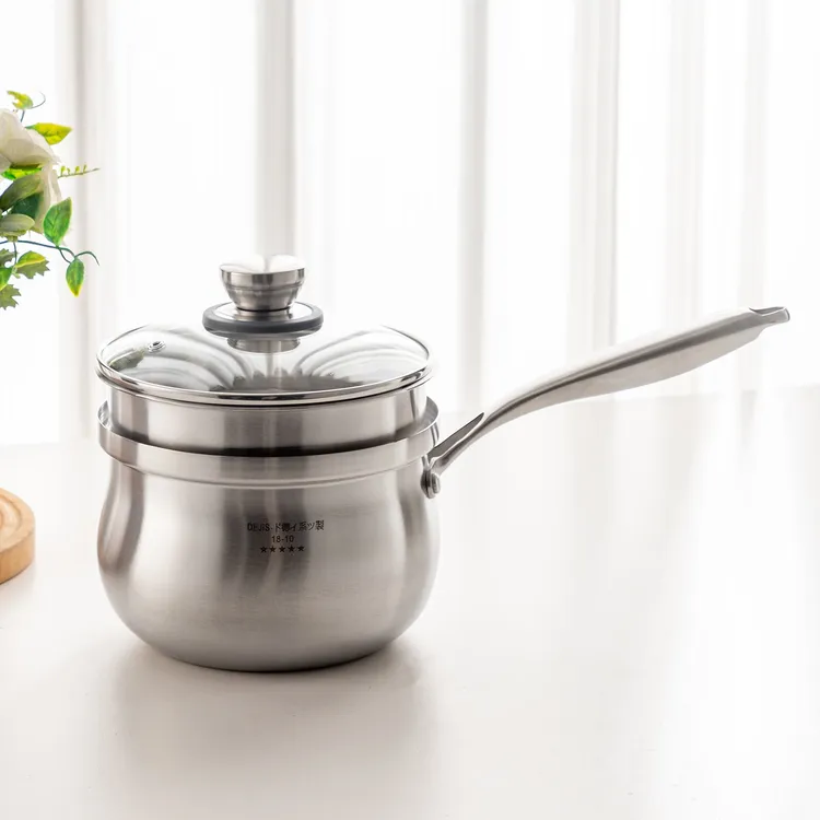 18/10不锈钢奶锅带蒸屉鼓型20cm防溢奶锅宝宝辅食锅煮汤锅