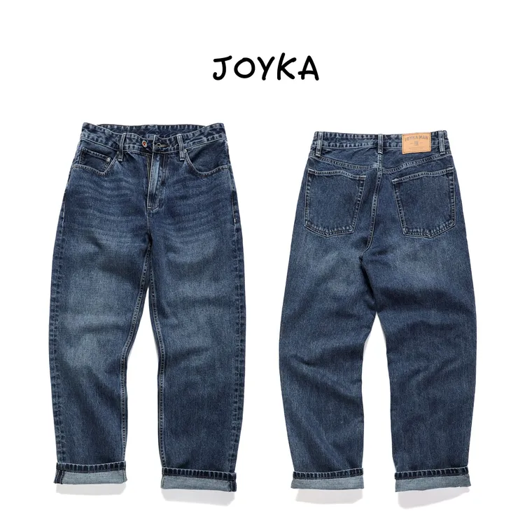 JOYKA秋冬【宽松直筒】复古洗水简欧时尚重磅13.8盎司无弹男牛仔裤