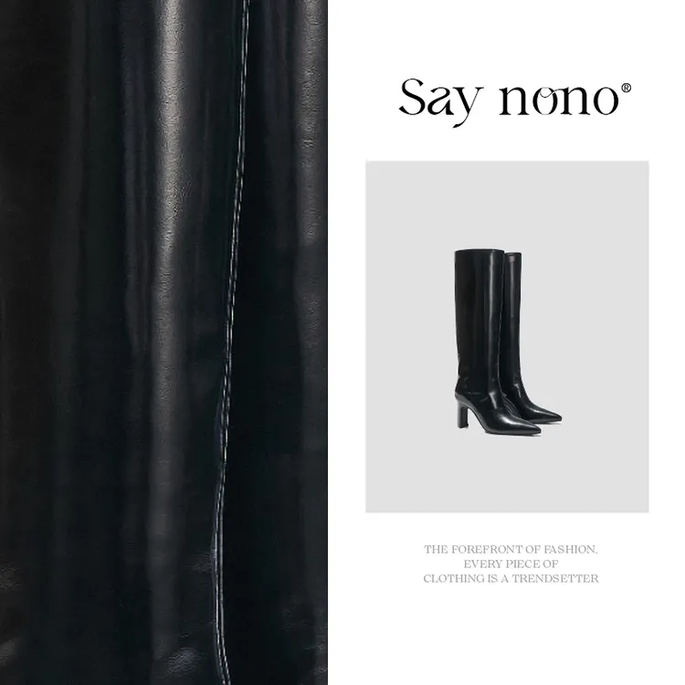 Say  nono  粗跟尖头骑士靴纯色简约气质百搭不过期时装靴7cm