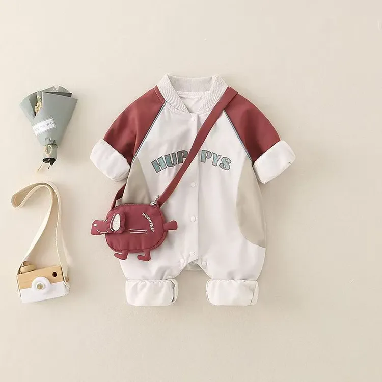春秋新款初阳跃动连体服男女宝婴幼儿长袖双层插肩棒球服爬服套装