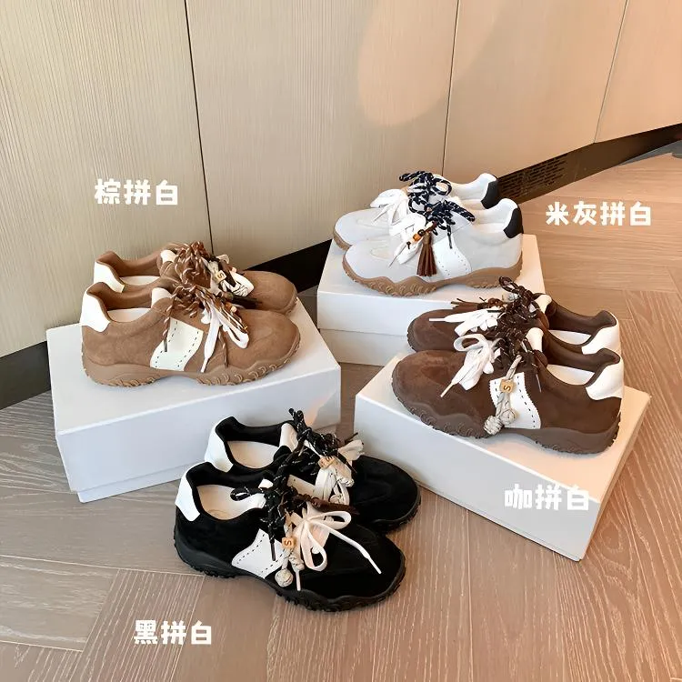 【S茵茵】新色啦~8cm内增高月牙厚底鸳鸯鞋带运动休闲鞋女德训鞋秋 