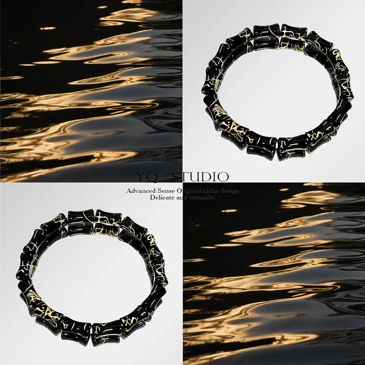 琉璃手链 YQ.STUDIO 【黑墨鎏金】新中式竹节高级手串链礼物送男友