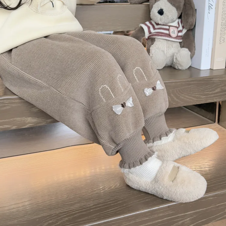 女童加绒休闲裤子加厚一体绒儿童束脚卫裤女孩宝宝秋冬装2025新款