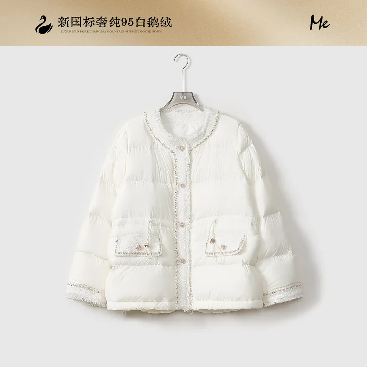 ME【小香鹅】95白鹅绒绵羊毛混纺泡芙一手长小香拼接羽绒服MEQA4336