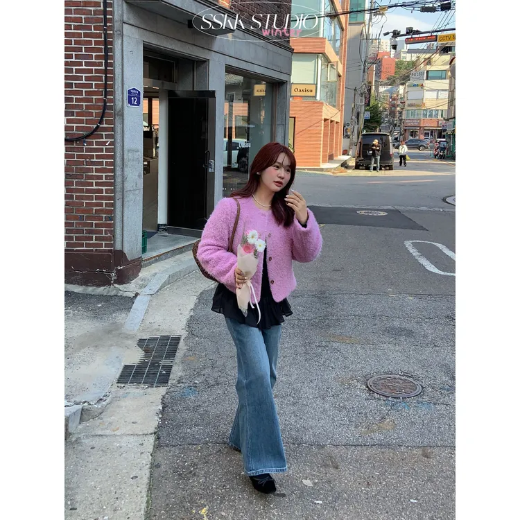 KMZY/KMZY山_山【牛仔新秀】微胖韩版秋冬加绒款显瘦弹力微喇牛仔裤