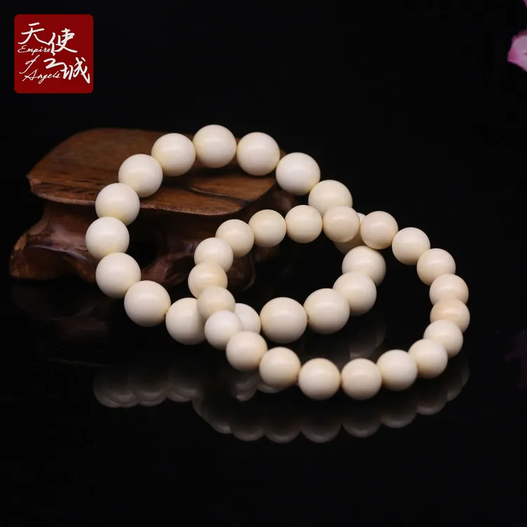 天然猛犸象牙圆珠手串满纹果冻料单圈佛珠文玩手串念珠串把件