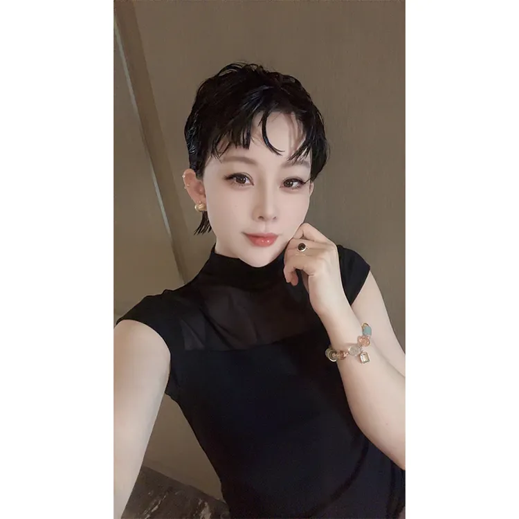 JING2025秋季新款背心80266纯色高领无袖T恤舒适百搭上衣女士修身