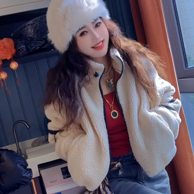 欧美ins设计风秋冬甜酷毛外套短款时髦保暖减龄毛绒