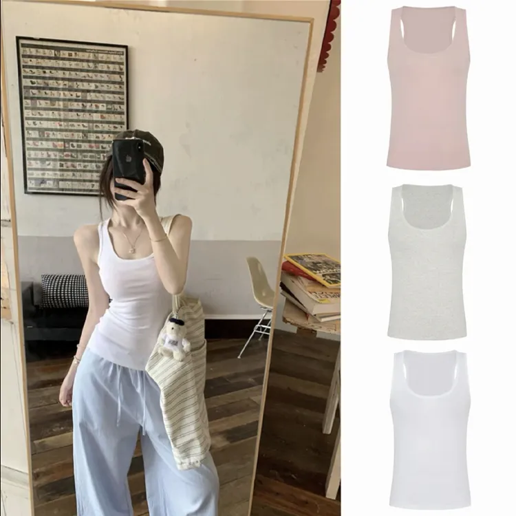 Moses Queen/魔西女王辣妹工字背心女夏季U领百搭无袖外穿上衣