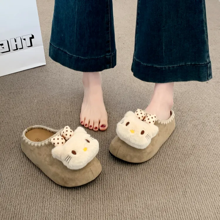 【有加绒款】可爱卡通百搭休闲包头拖鞋秋冬外穿2025穿款厚底勃肯鞋