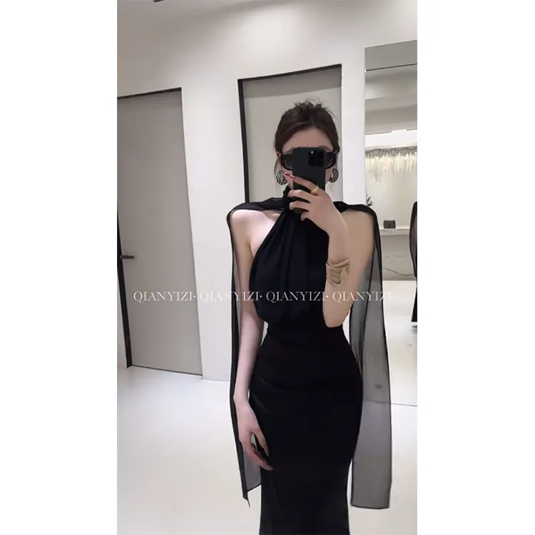 2025春季新款纯欲性感辣妹设计无袖长裙露背修身度假长款连衣裙女