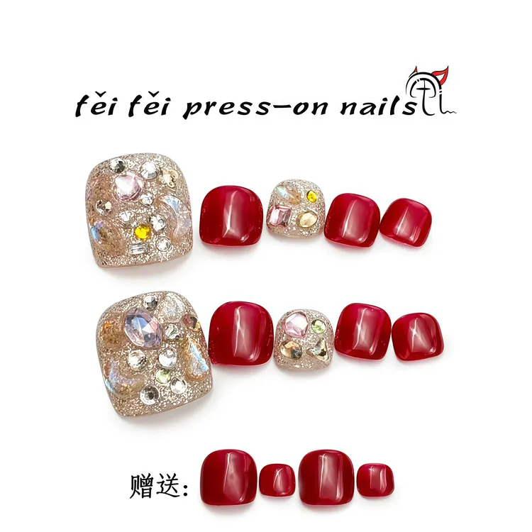 热情似火（脚甲）-朏朏轻奢高定纯手工穿戴脚趾甲-赠送4片