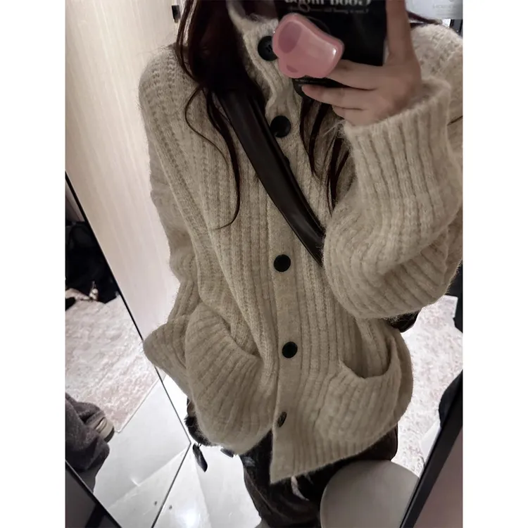 Miss sumeyY4049自制高领宽松毛衣开衫秋冬慵懒休闲百搭软糯上衣