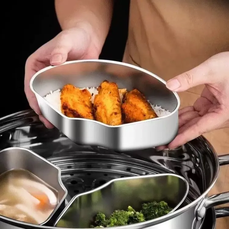 【壹件】不锈钢扇形蒸盒蒸格电饭煲蒸米饭蒸菜神器蒸蛋碗家用
