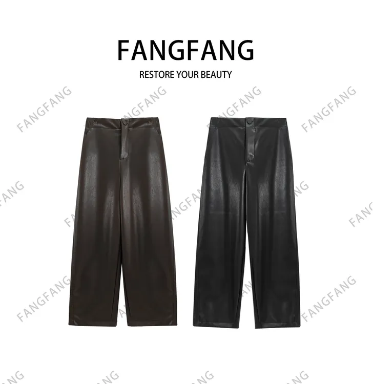 方方私服 2025秋冬新款休闲裤高腰百搭洋气时尚皮裤女士661051