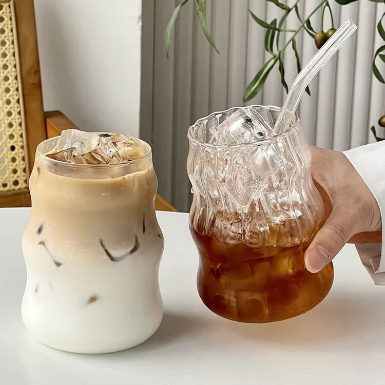 咖啡杯ins风高颜值胖嘟嘟高硼硅玻璃杯子吸管牛奶杯家用喝水杯TL