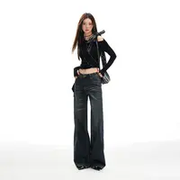 美式复古低腰微宽松显瘦微喇牛仔裤女2025年秋冬季新款微喇裤子女
