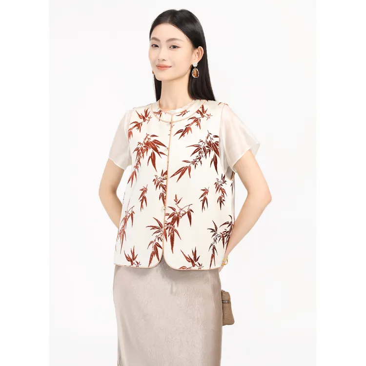 矝羽轩JINYU矜羽【绒瑛】竹子漳缎马夹 新中式马甲女复古夏季外穿