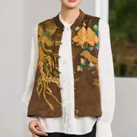 夏款真丝定位花单排玉石扣国风马甲