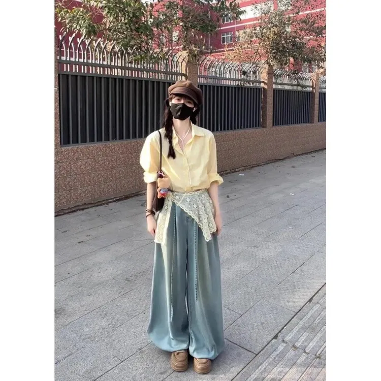 SS974黄色时尚长袖衬衫女2025春季新款通勤百搭洋气高级上衣