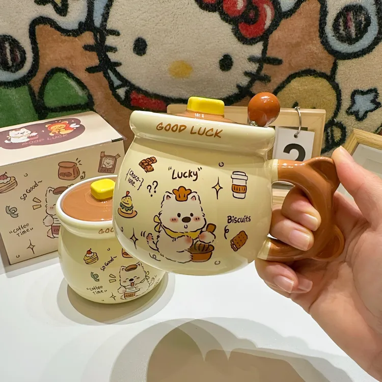 西高地小狗陶瓷杯带盖勺高颜值家用办公马克杯送学生闺蜜生日礼物