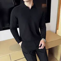 秋季毛衣男士翻领长袖T恤男韩版修身线衣休闲帅气老钱风针织衫男