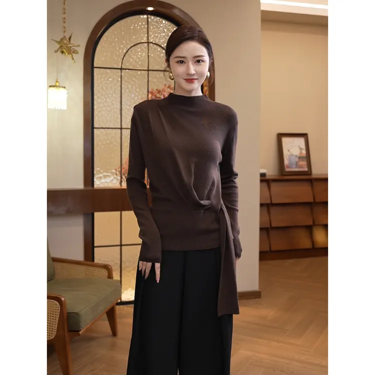 2026秋冬季新款女装【8495】含绵羊毛气质内搭针织衫咖色爆款毛衣