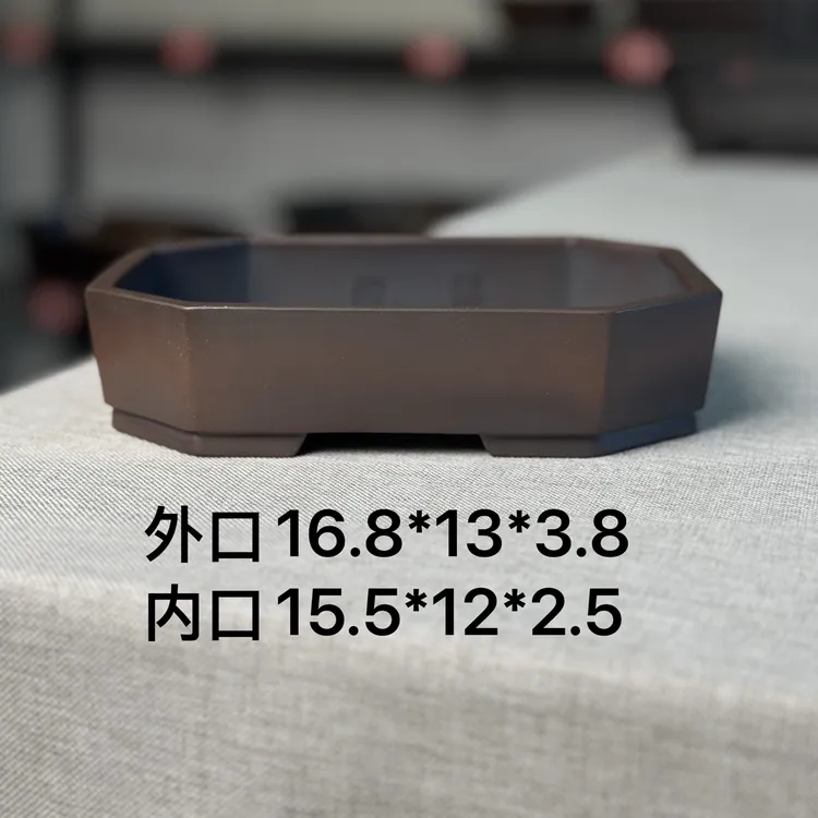 盆景盆长方切角马槽直口手工精工复古紫砂花盆
