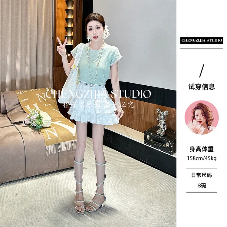 【裴诗婷】橙子·studio 【蕾边艺术】TX00015蕾丝拼接袖口T恤