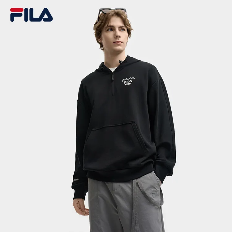 FILA 斐乐官方男子连帽卫衣2025秋新款休闲宽松纯棉针织长袖上衣